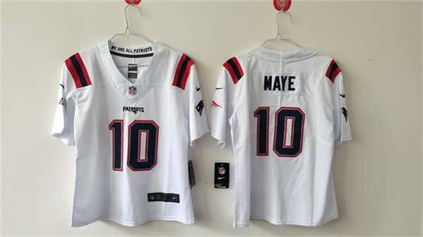 Women%27s New England Patriots #10 Drake Maye 2024 Draft White Vapor Untouchable Limited Stitched Jersey->women nfl jersey->Women Jersey
